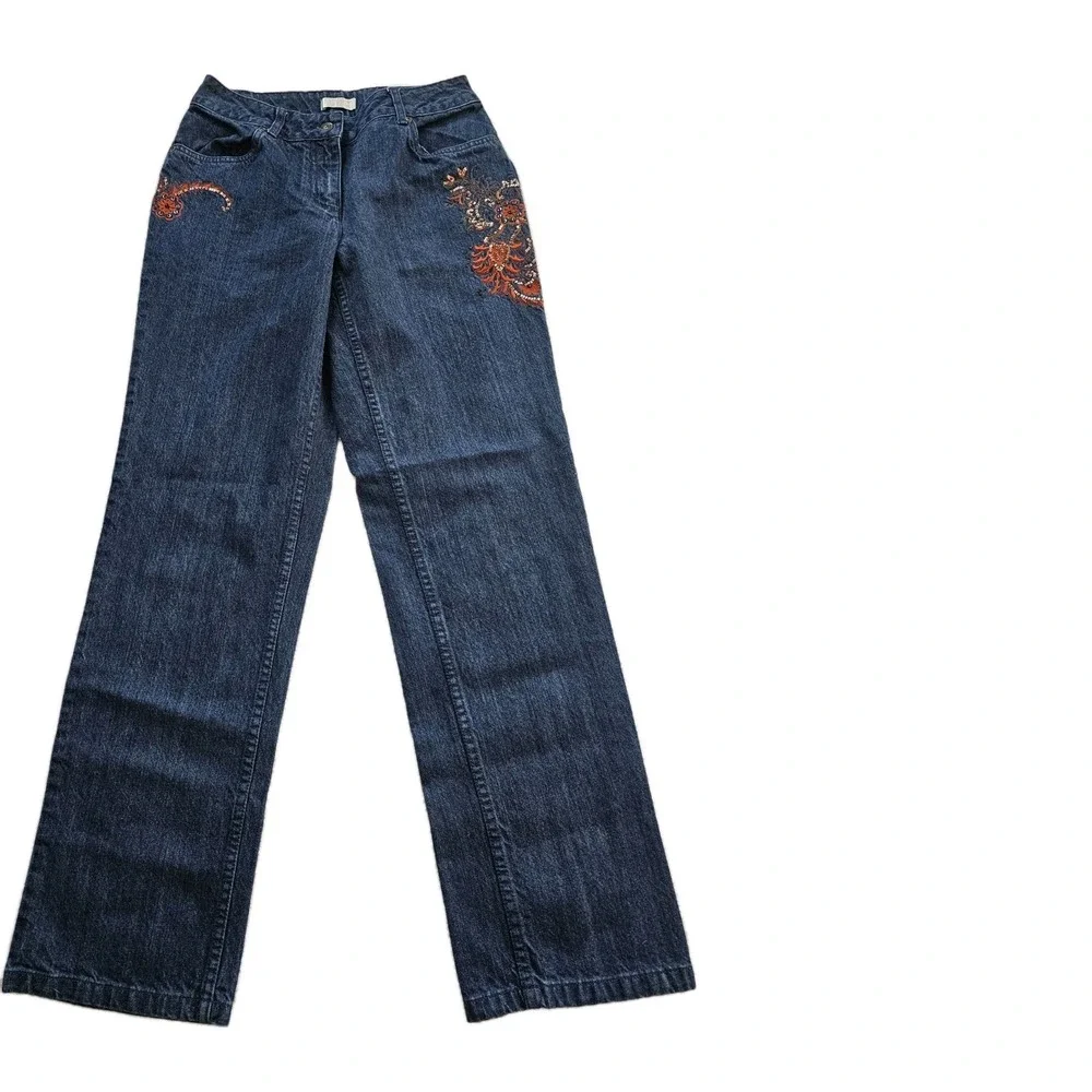 Christopher & Banks Women's Blue Embroidered Boot Cut Denim Jeans Size 6 28x31 - Picture 2 of 16